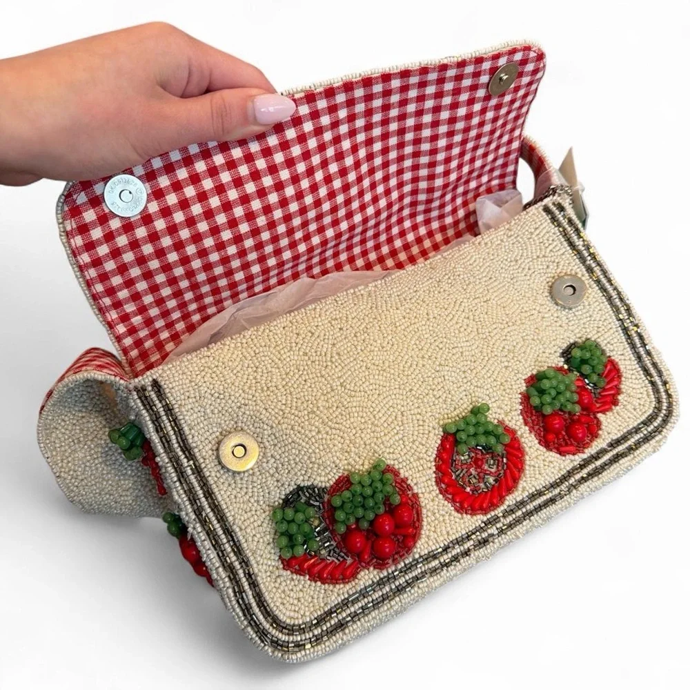 Viral Tomato Beaded Shoulder Bag Red Cream NWT